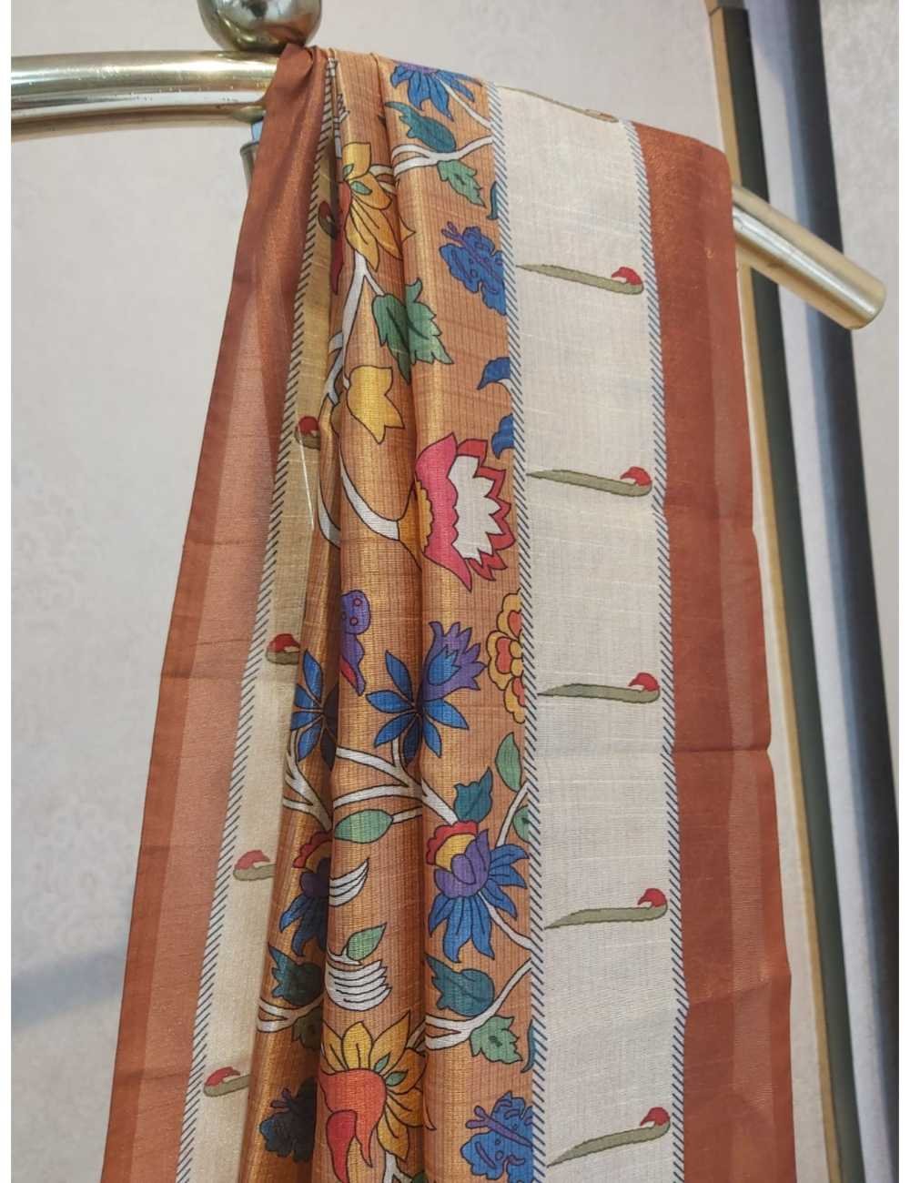 Semi Tassar with Kalamkari Print in Burnt Orange