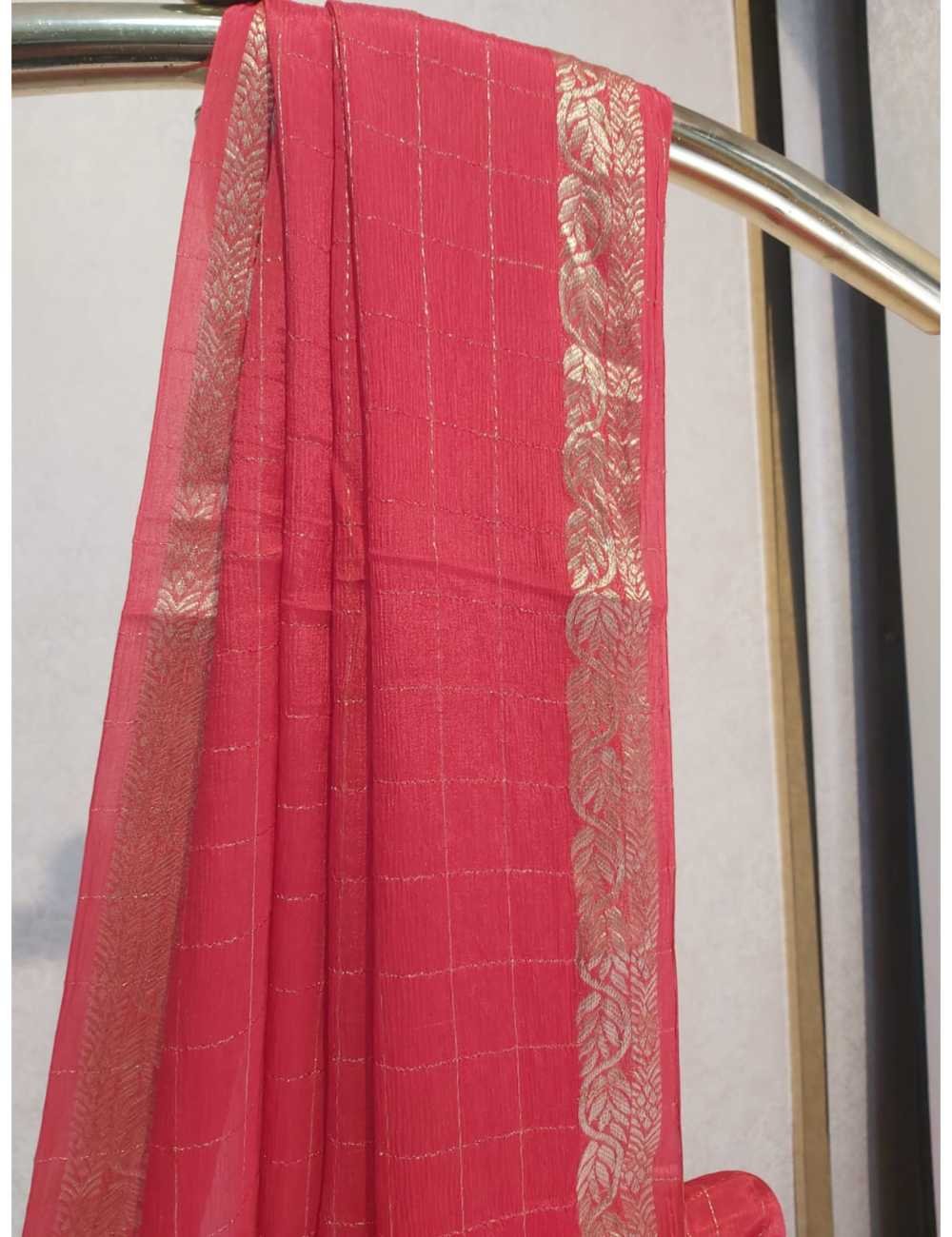 Chiffon Georgette in red Checkered