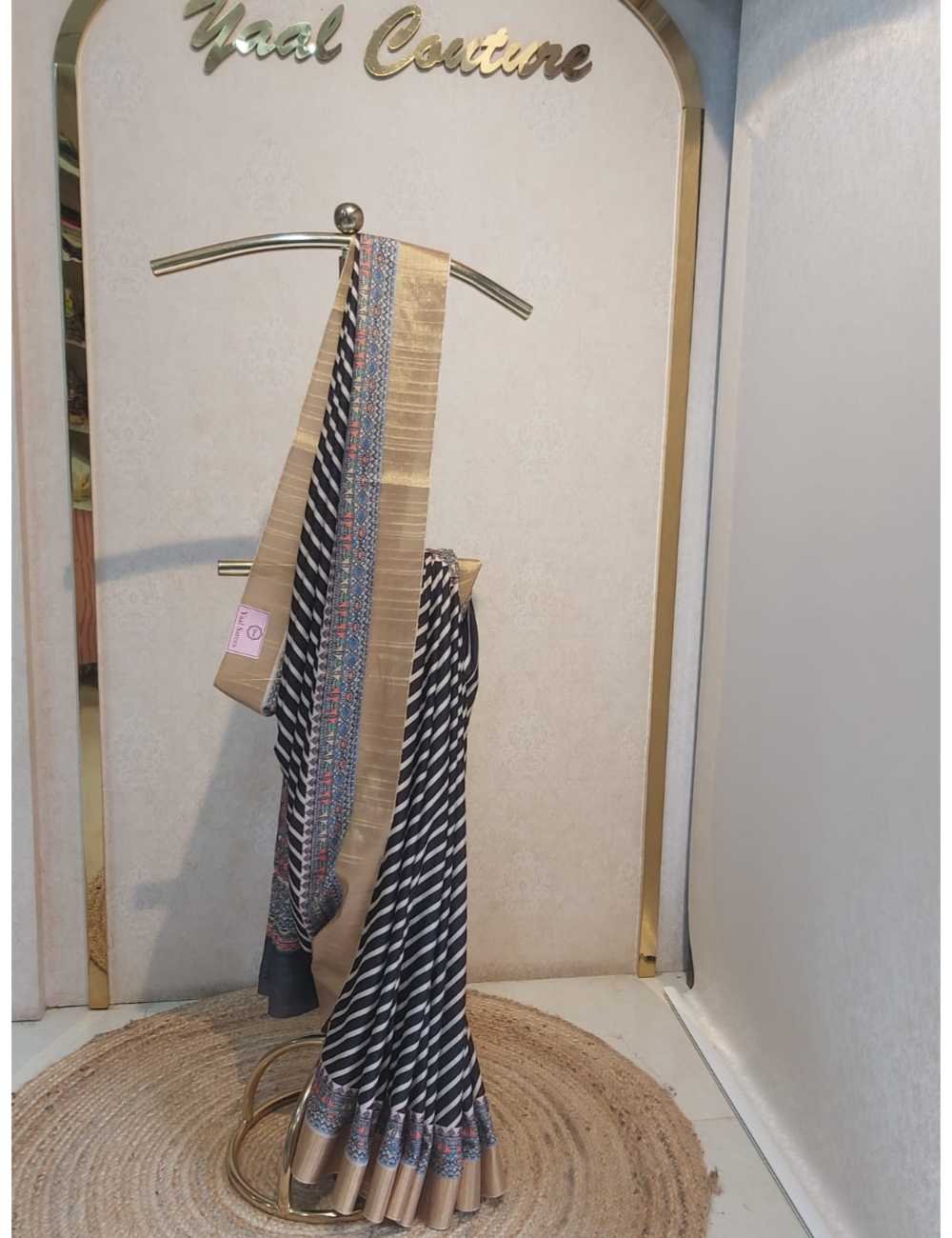 Tassar Lehriya in Black White Stripes