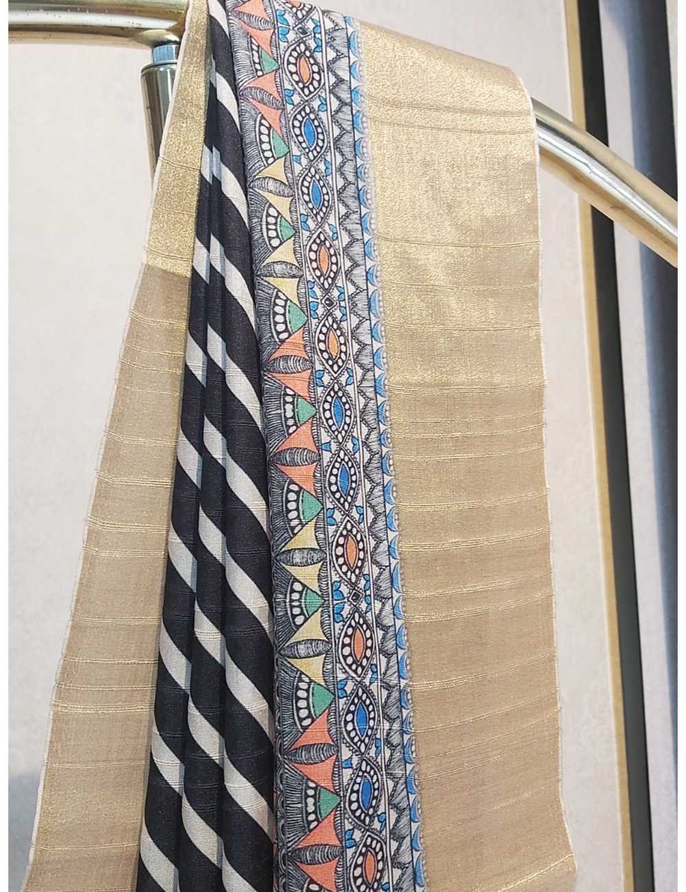 Tassar Lehriya in Black White Stripes