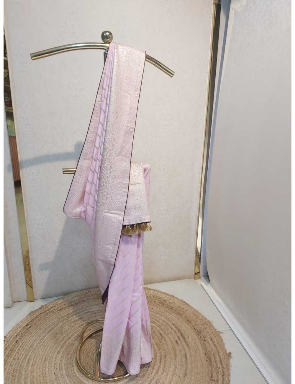 Banarasi Weave in Wine and pink Stripes