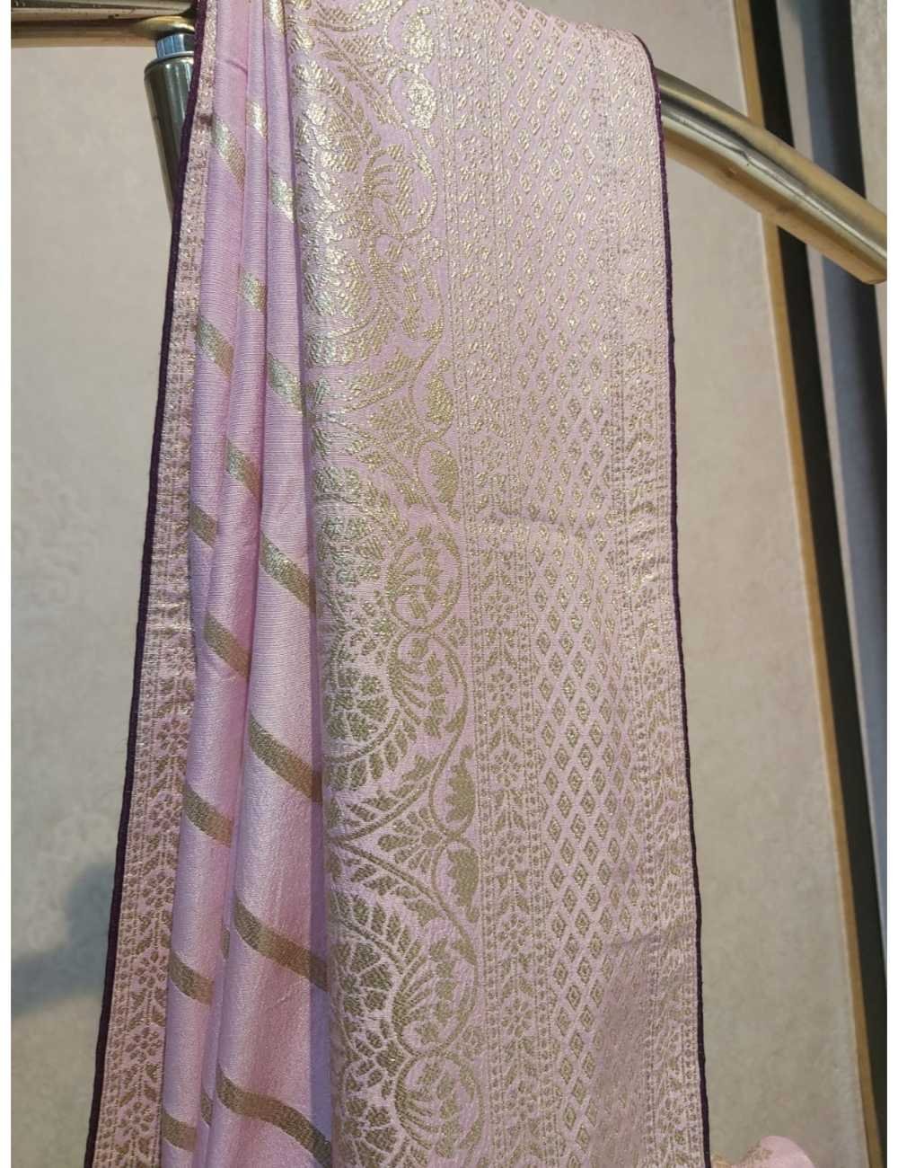 Banarasi Weave in Wine and pink Stripes