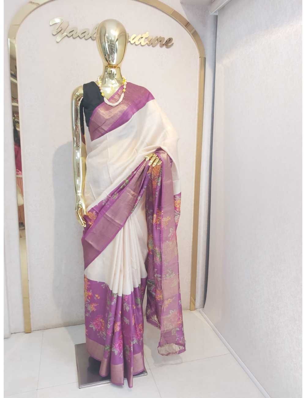 Half and Half Tassar Hand Block Print Saree
