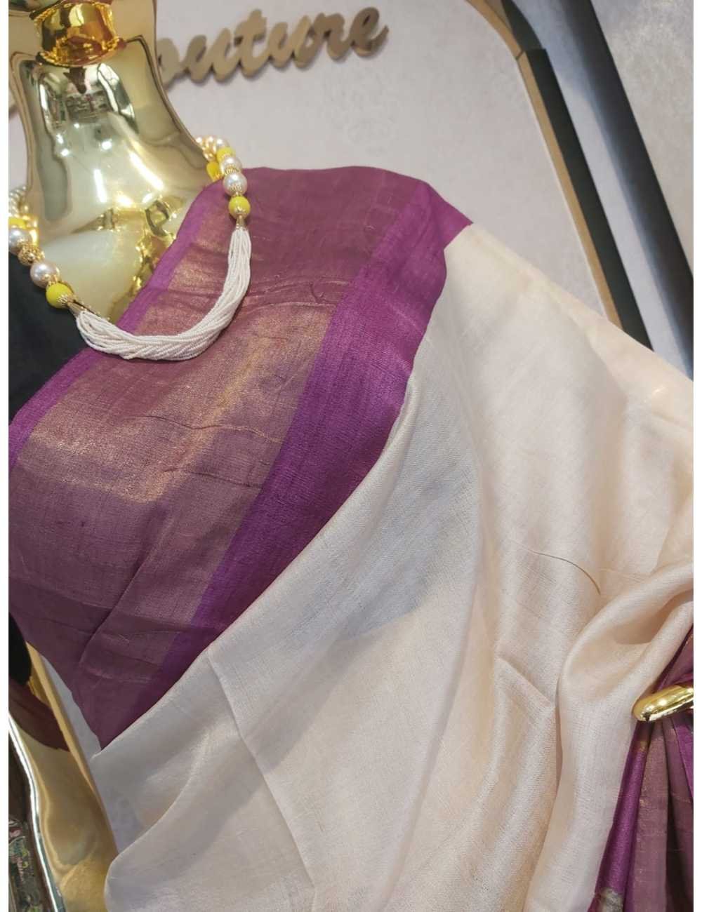 Half and Half Tassar Hand Block Print Saree