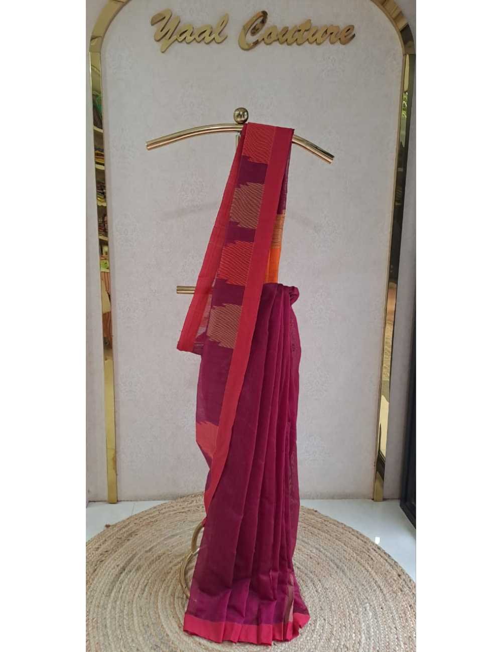 Pink Khadi Cotton  with Megenta Border