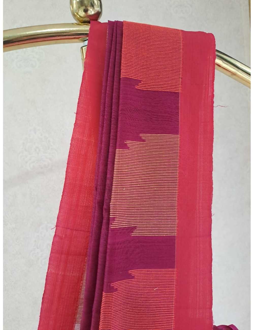 Pink Khadi Cotton  with Megenta Border