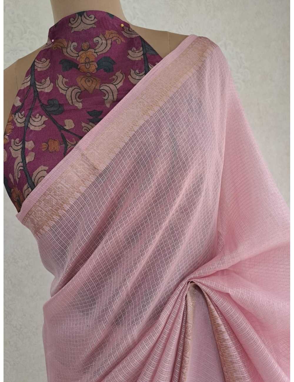 Onion Colour Kota with Gold Border