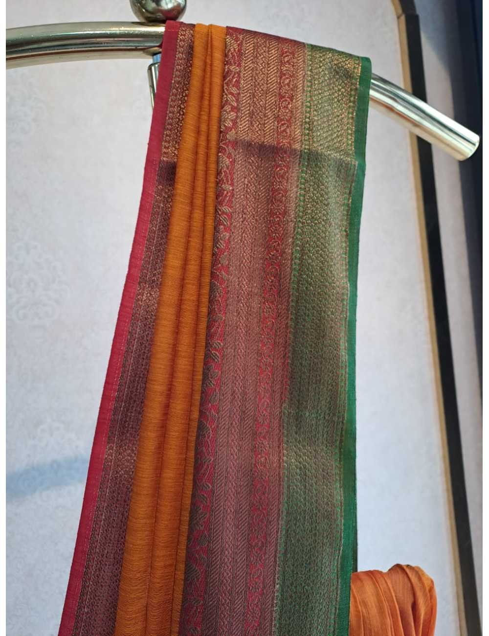 Jute in Mustard Green and Maroon Border