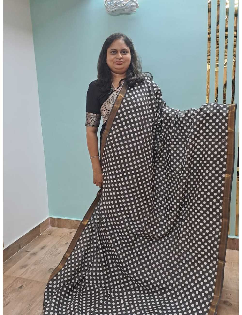 Black Mangalgiri Polka Dots & Kalamkari Print