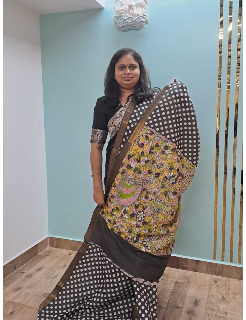 Black Mangalgiri Polka Dots & Kalamkari Print