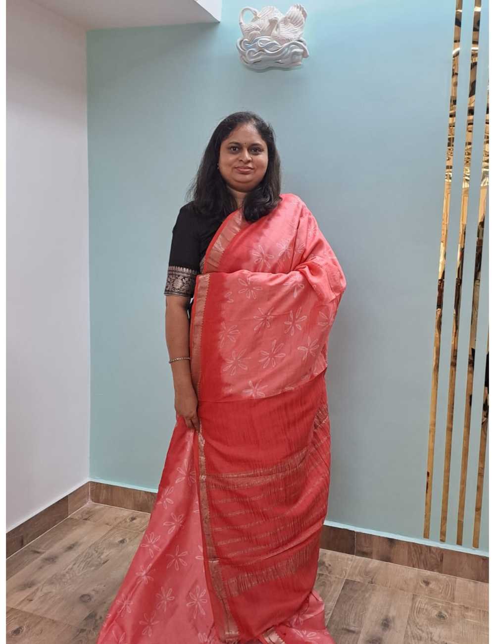 Peach and Salmon Red Hand Stitched Shibori