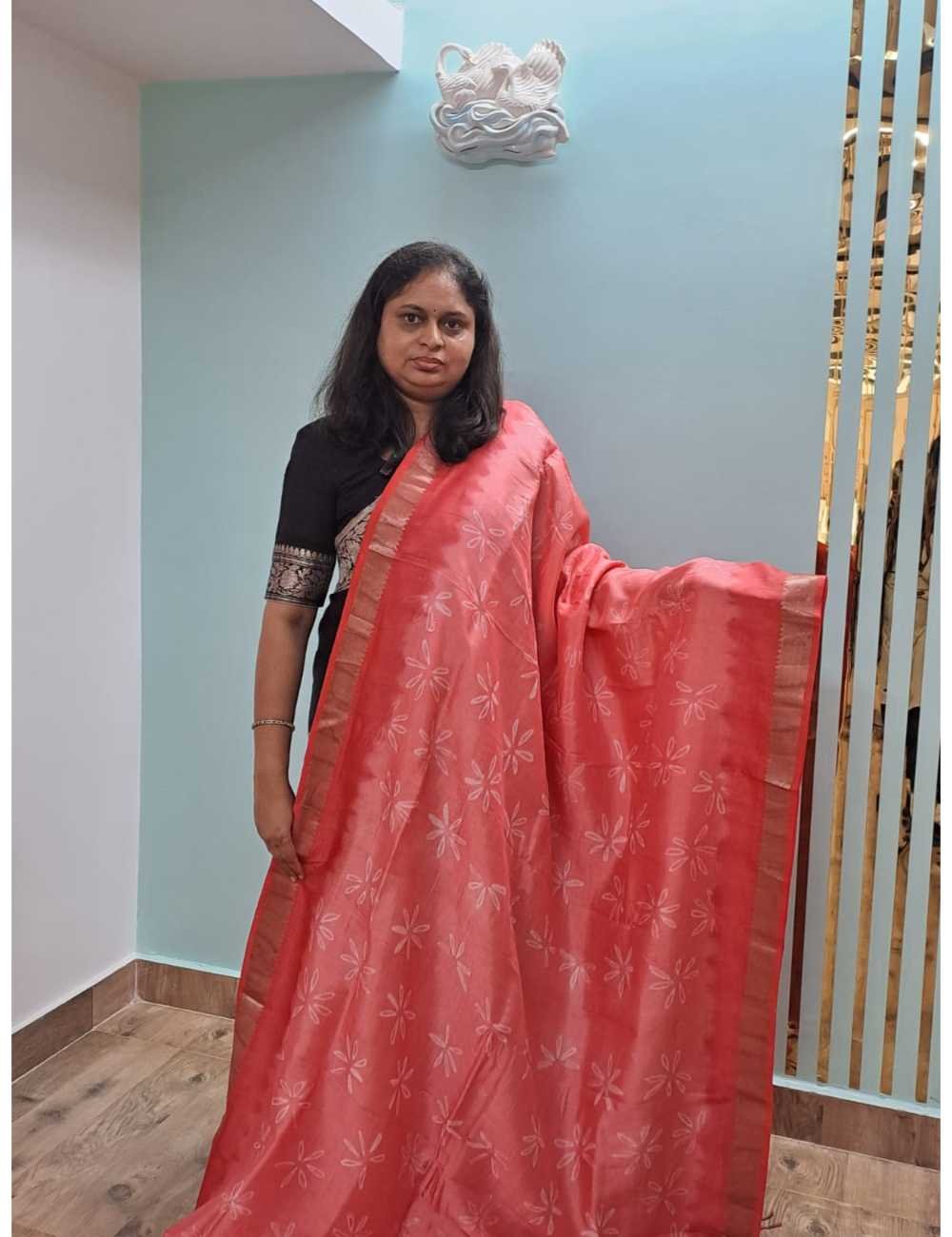 Peach and Salmon Red Hand Stitched Shibori