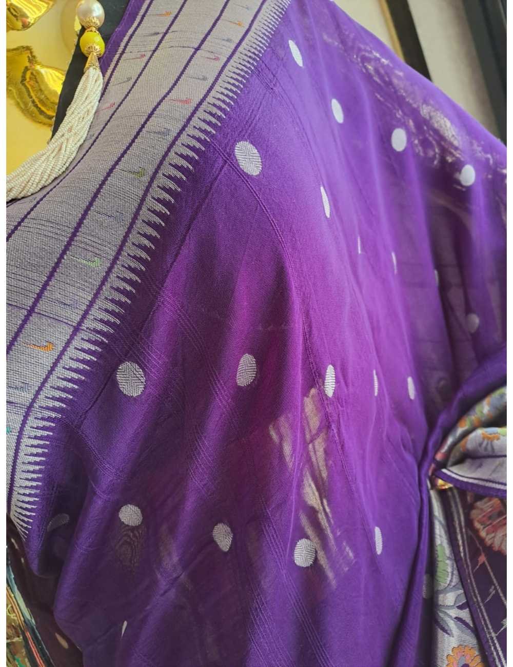 Purple Paithani Silk With Silver Zari