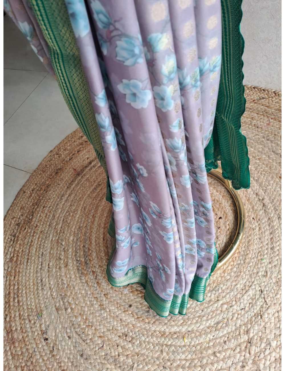 Semi Mysore Crepe Grey & Green