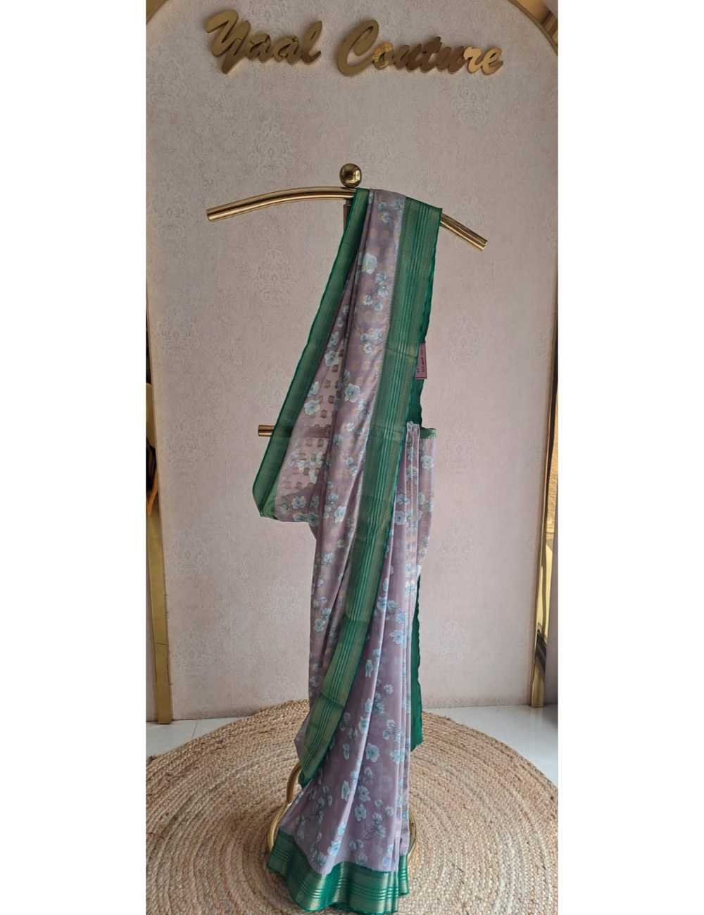 Semi Mysore Crepe Grey & Green