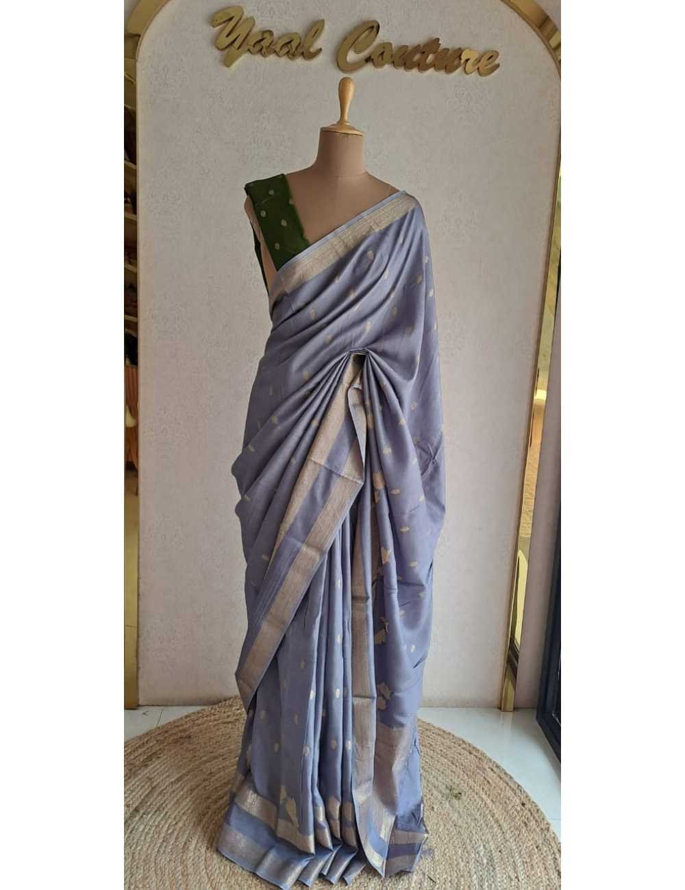 Bentex Border Butta Saree Gray
