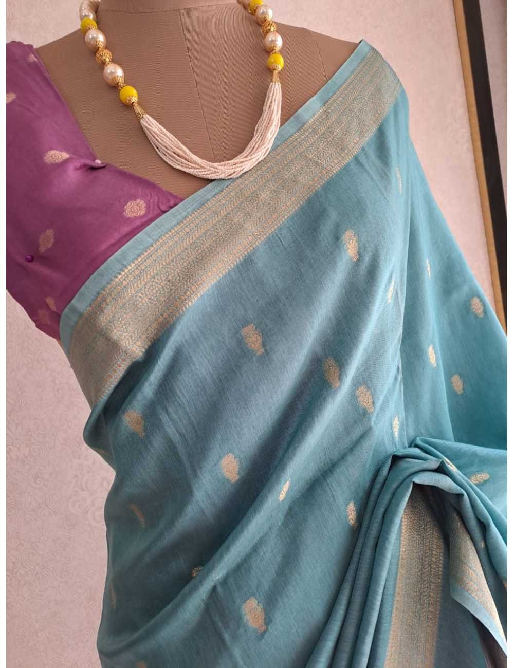 Bentex Border Butta Saree Blue