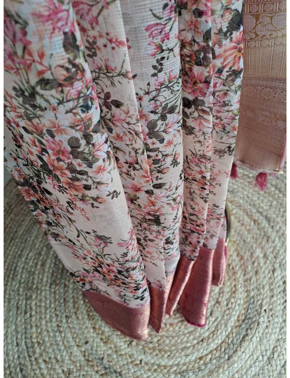 Peach Kota Saree with Floral Prints