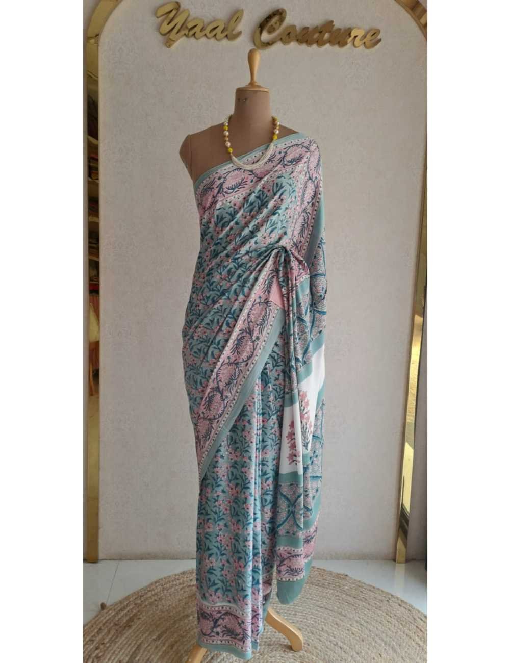 Light Sea Green Modal Silk Ajrakh Printed Saree