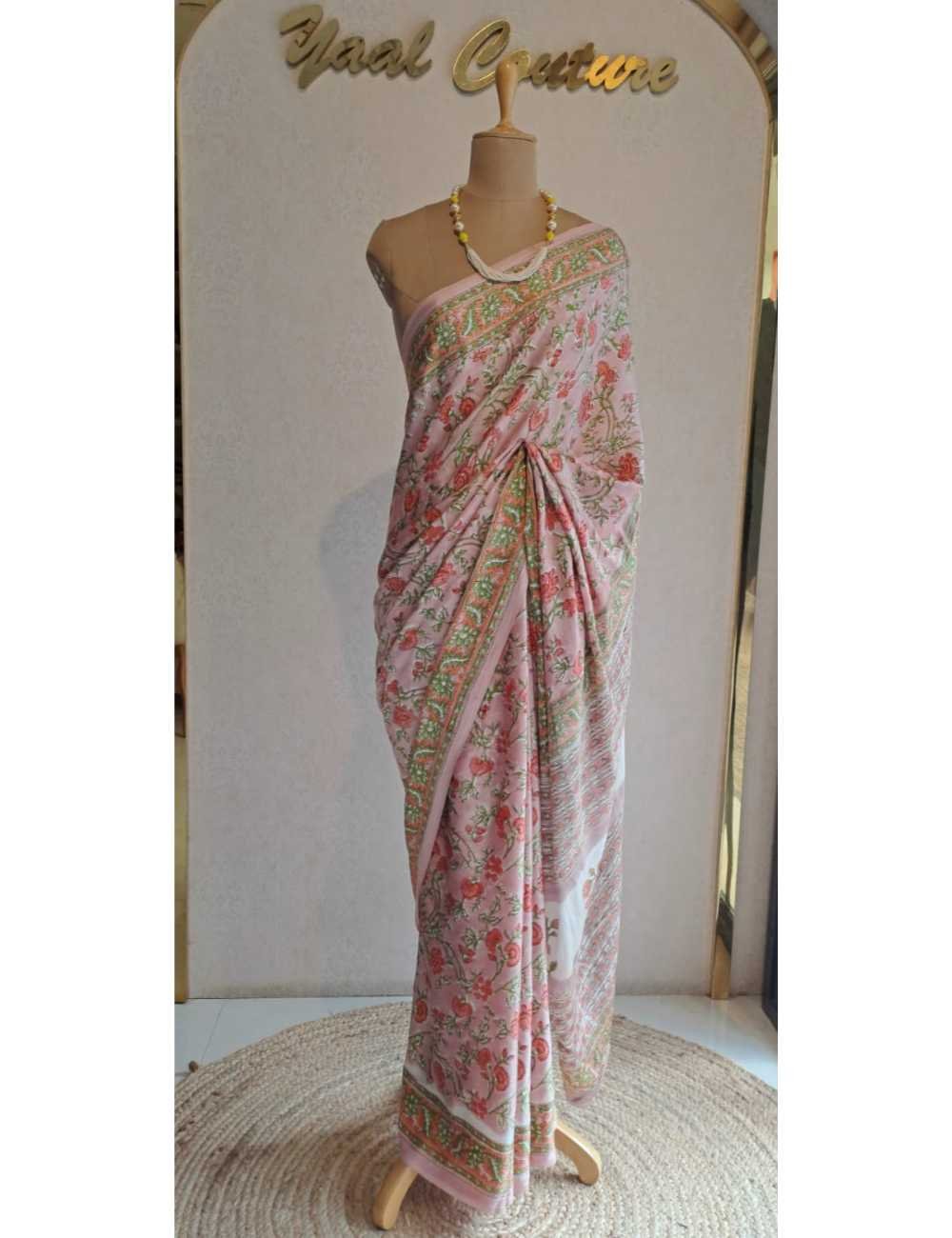 Peach Modal Silk Ajrakh Printed Saree