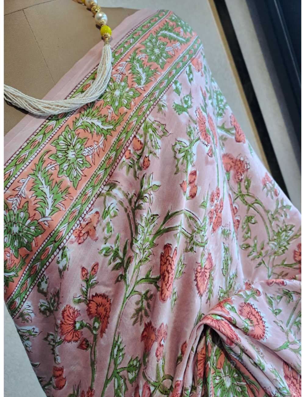 Peach Modal Silk Ajrakh Printed Saree