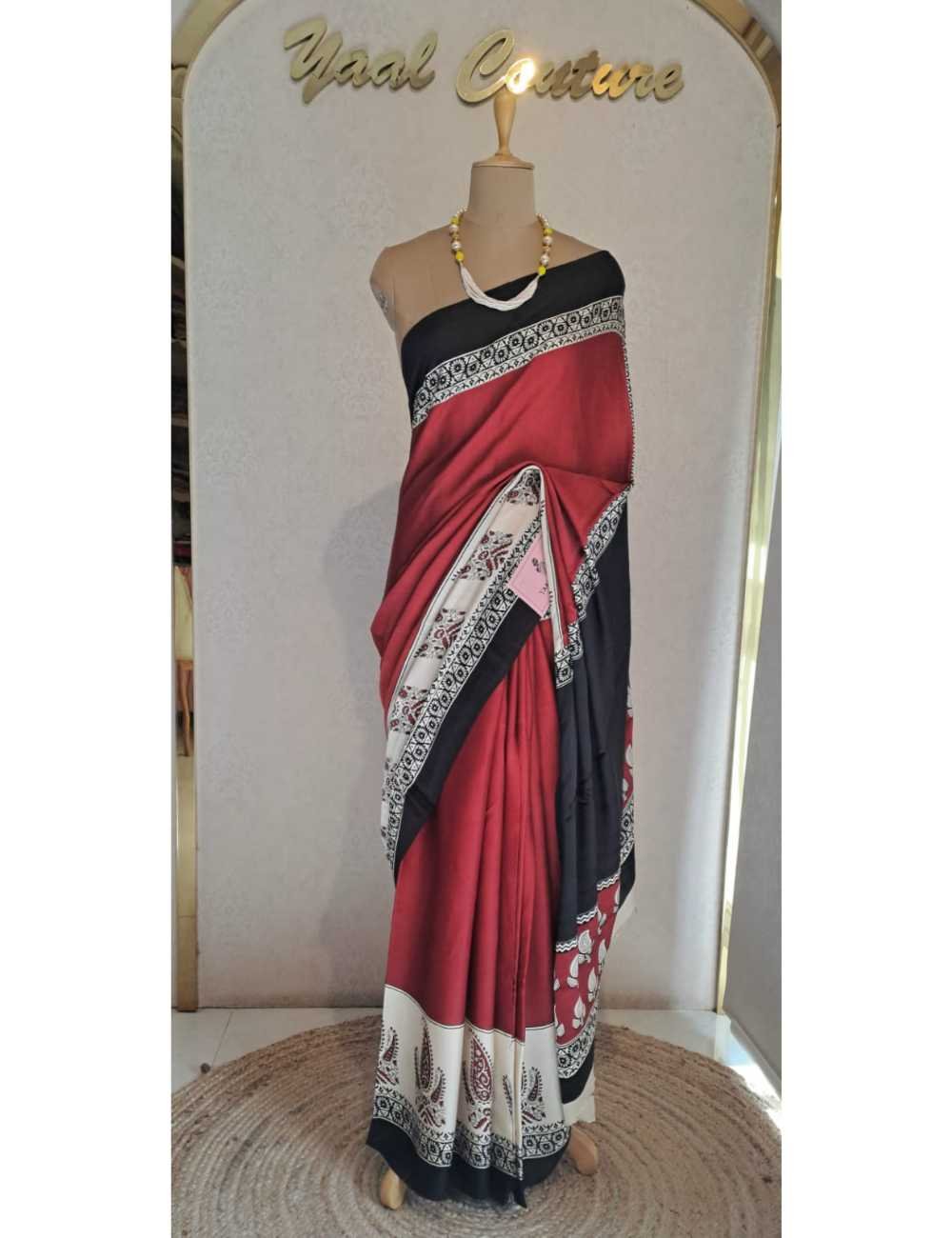 Maroon Modal Silk Ajrakh Printed Saree
