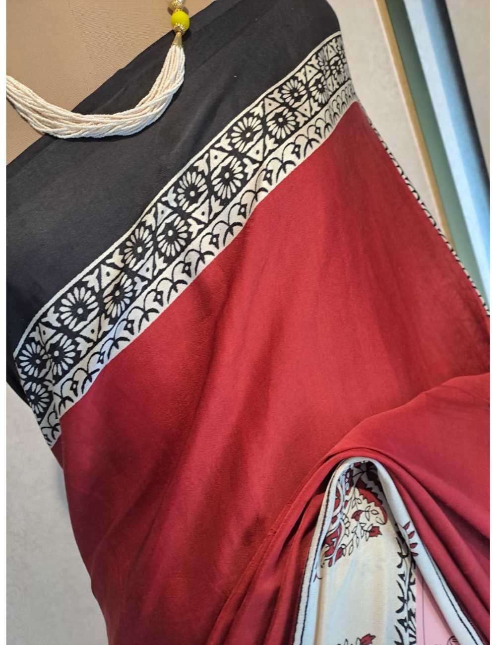 Maroon Modal Silk Ajrakh Printed Saree
