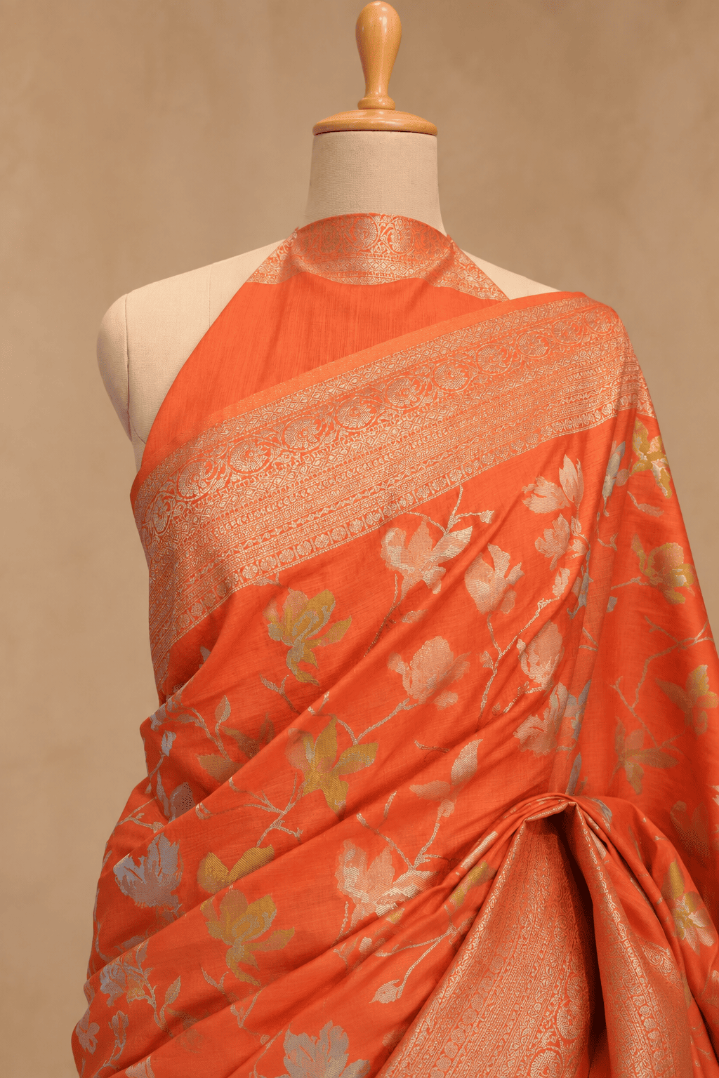 Orange Jaal Silky Tussar Saree | Elegant Festive & Party Wear Saree