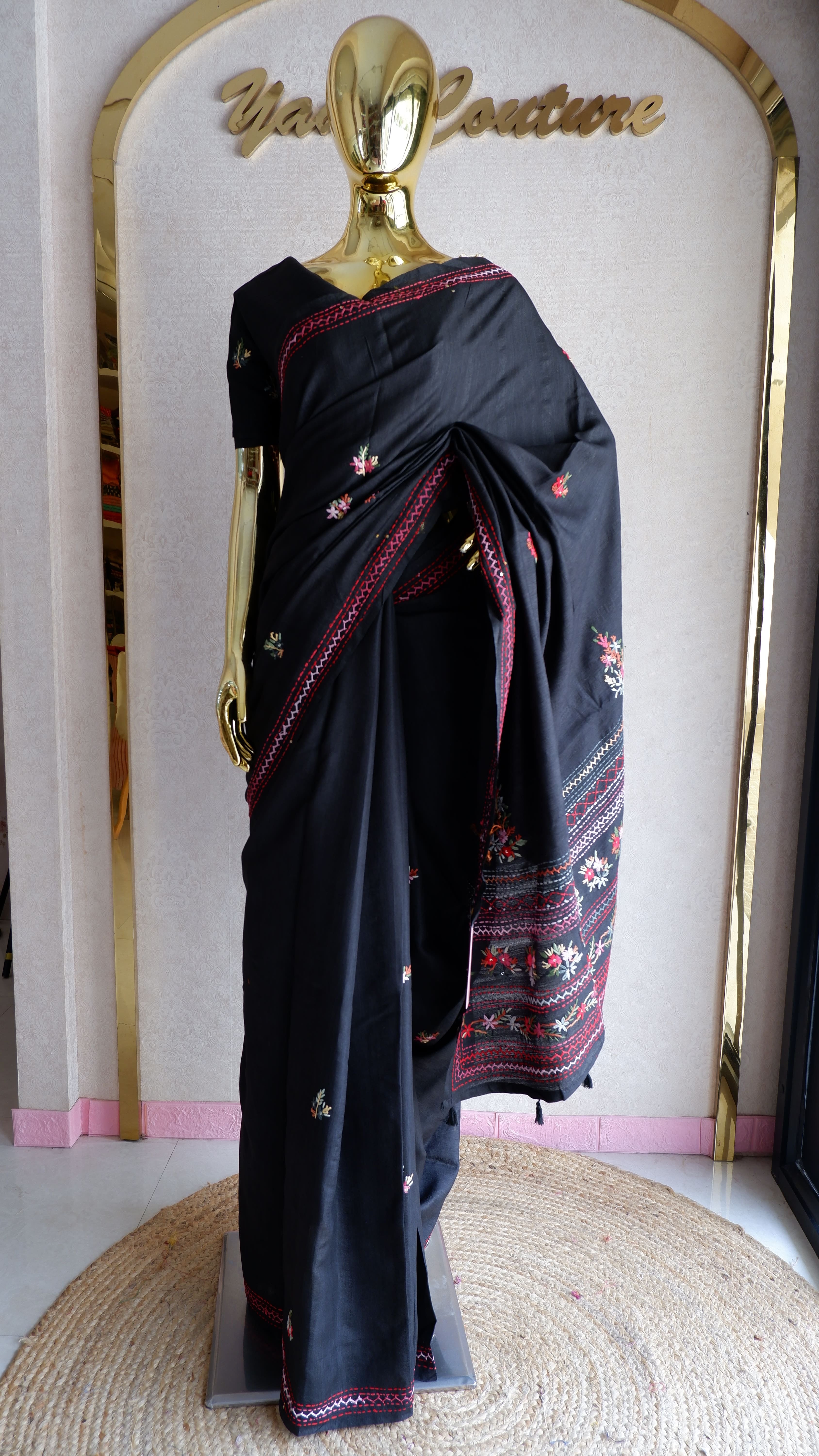 Elegant Hand-Embroidered Cotton Saree for Women