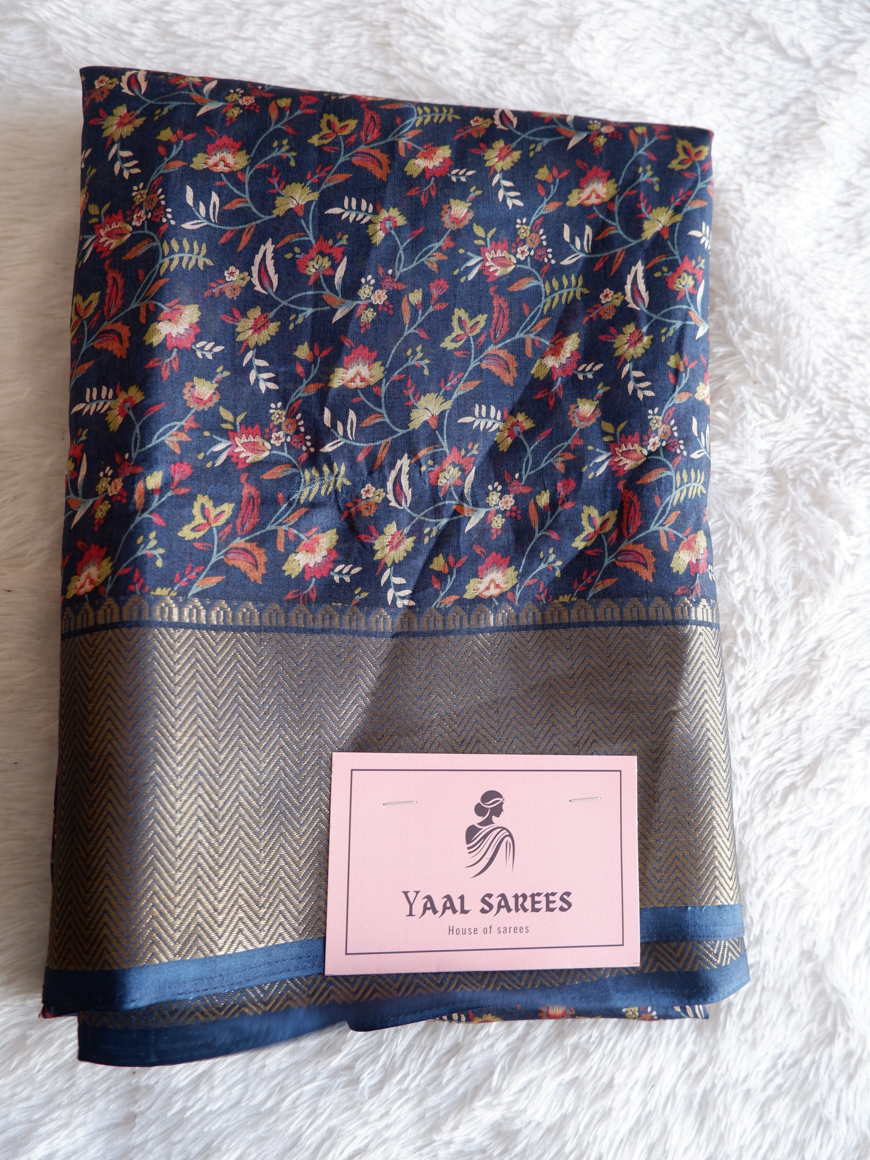 Designer Georgette Saree with Traditional Parsi Print & Zari Border