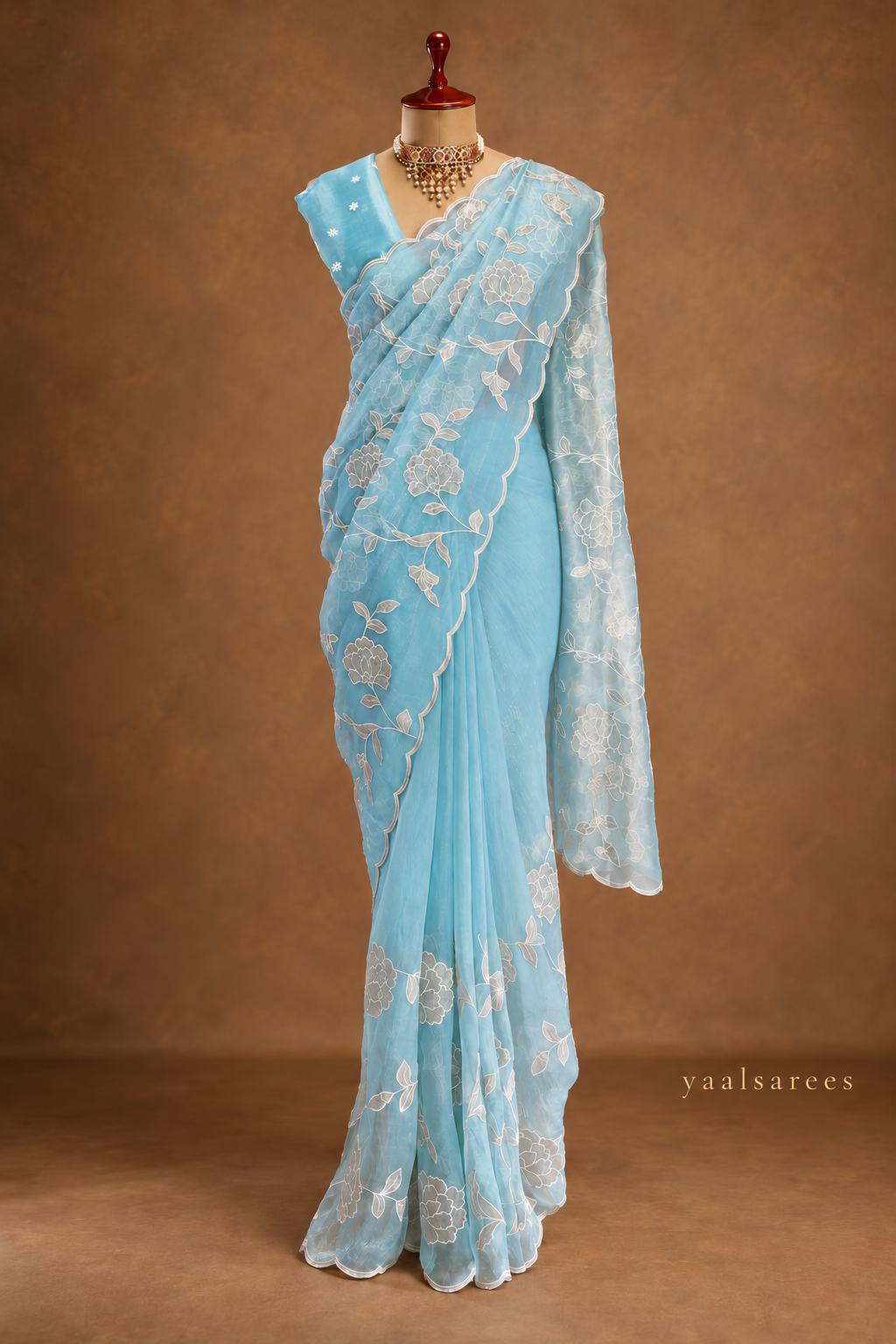 Organza Fabric with Gold Patchwork | Elegant Festive & Bridal Wear