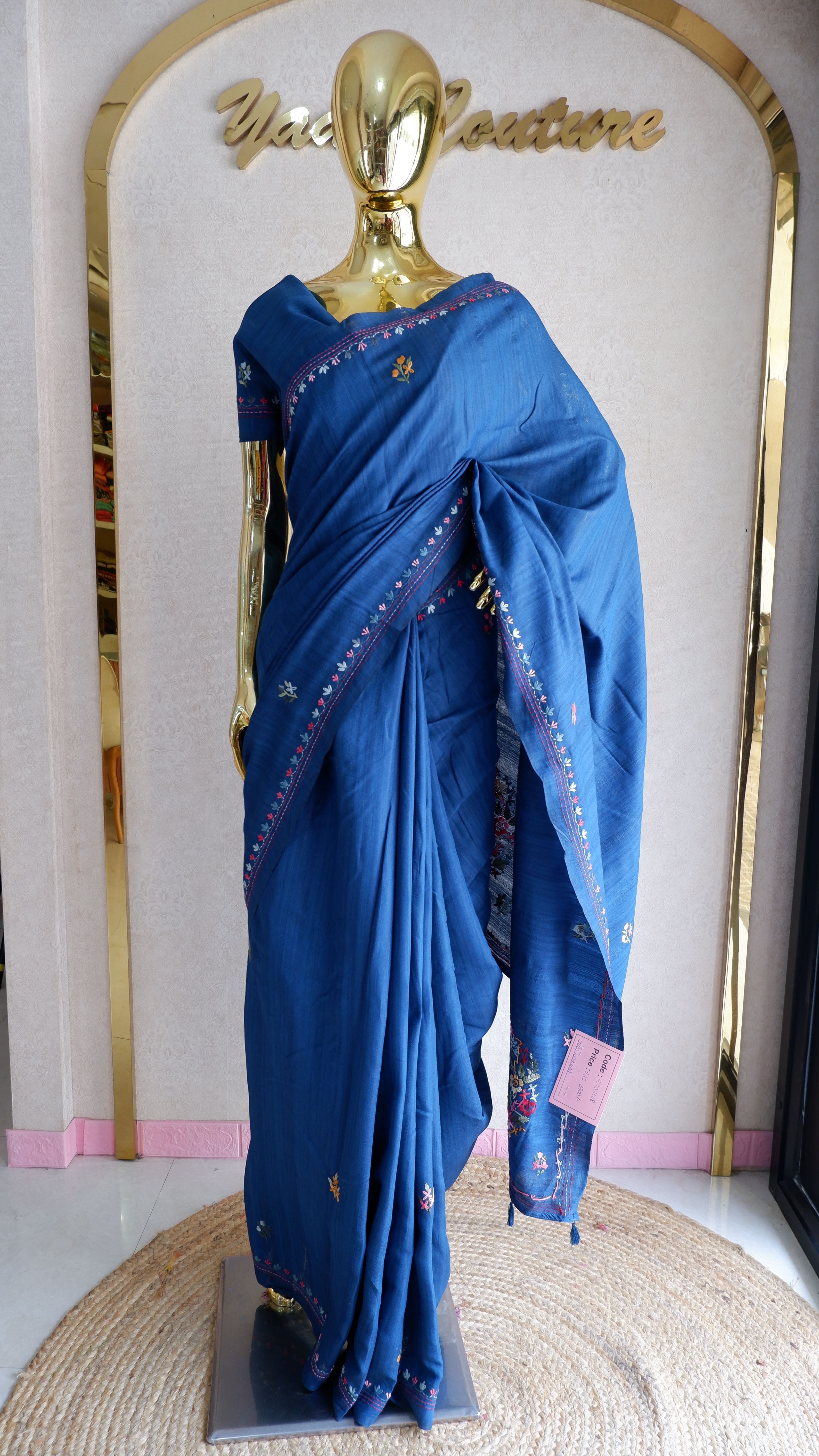 Elegant Hand-Embroidered Cotton Saree for Women