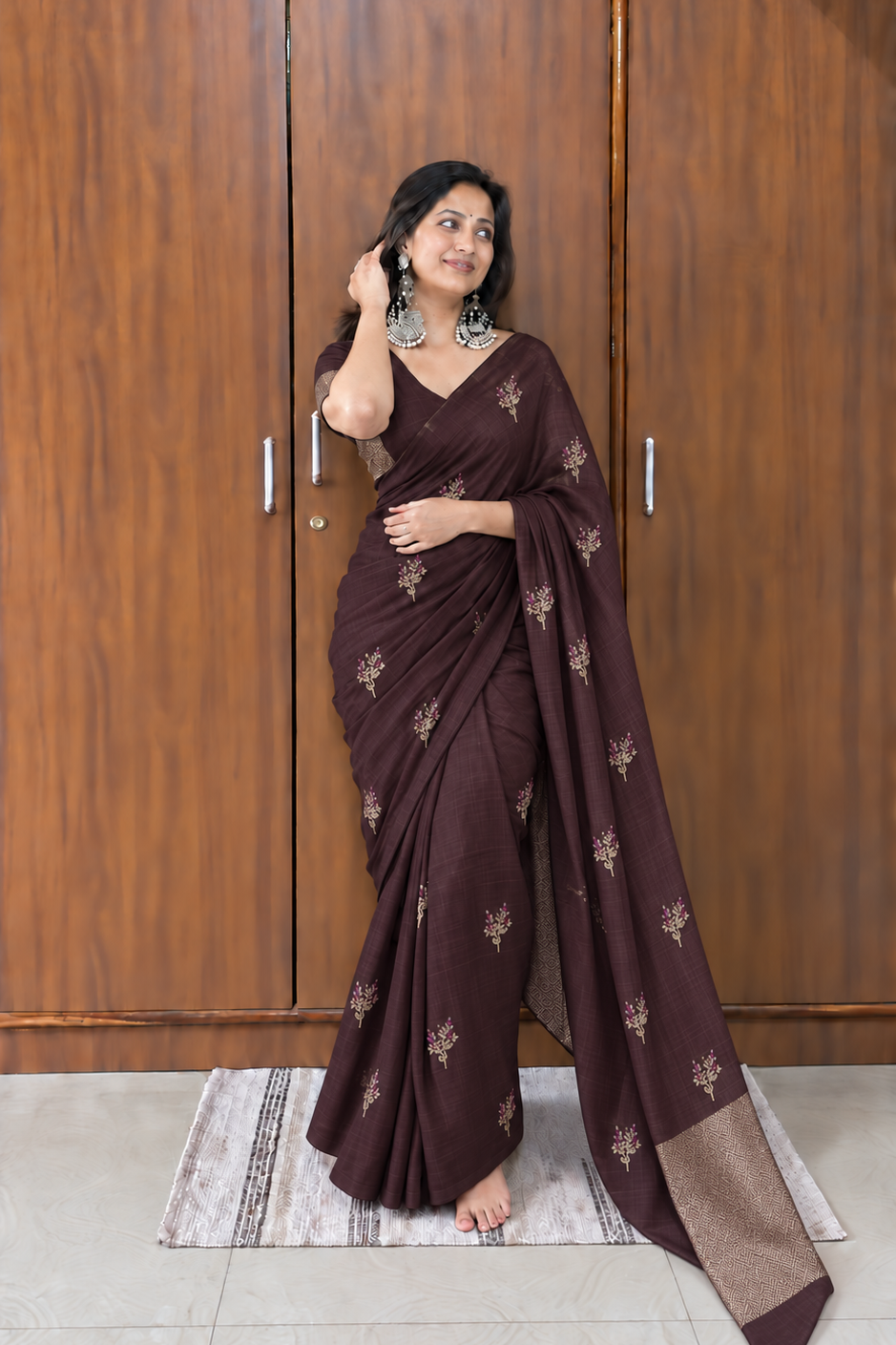 Jute Silk Saree with Elegant Meenakari Work