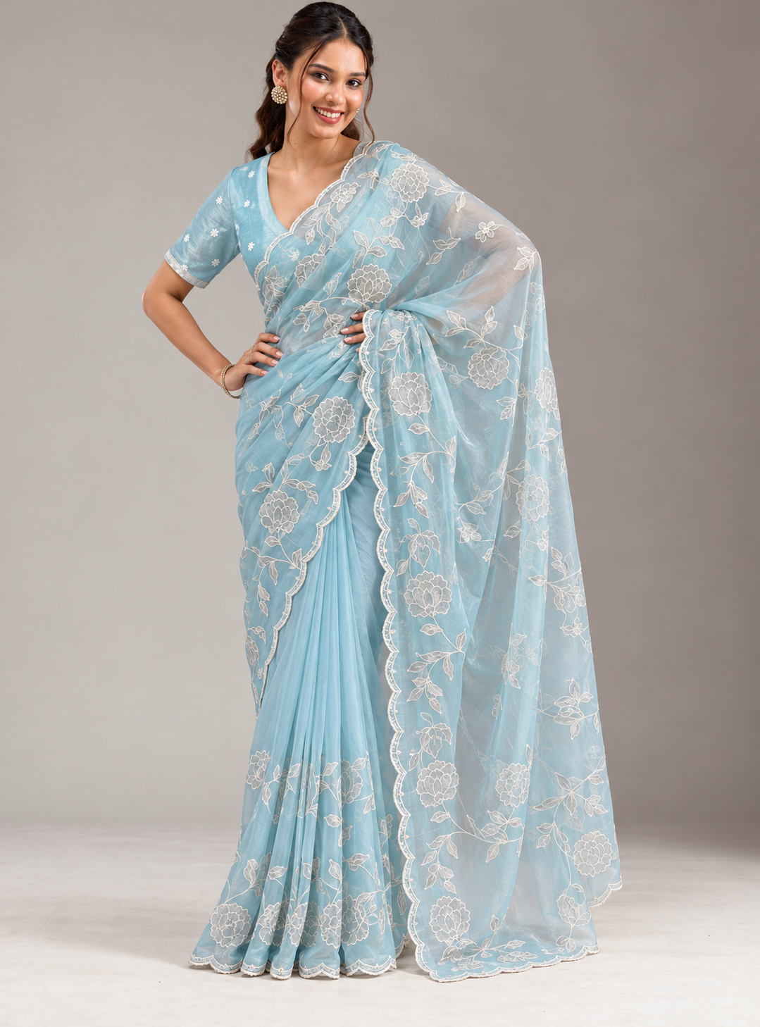 Organza Fabric with Gold Patchwork | Elegant Festive & Bridal Wear