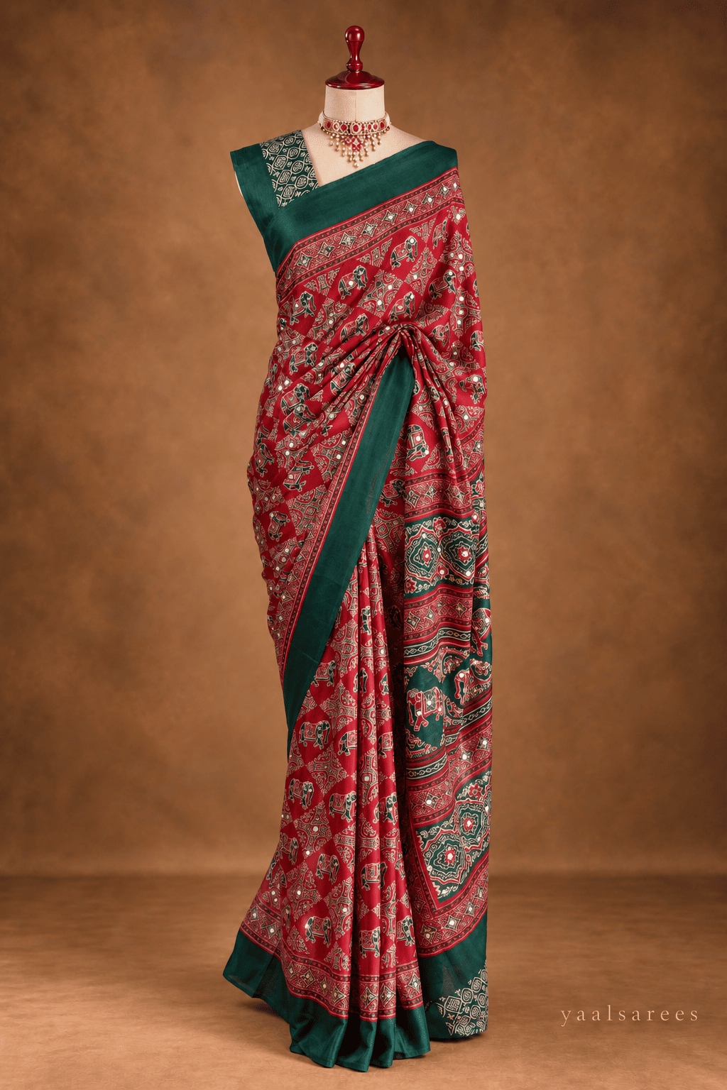 Crepe Ajrakh Print Fabric with Mirror Work | Ethnic Wear Material