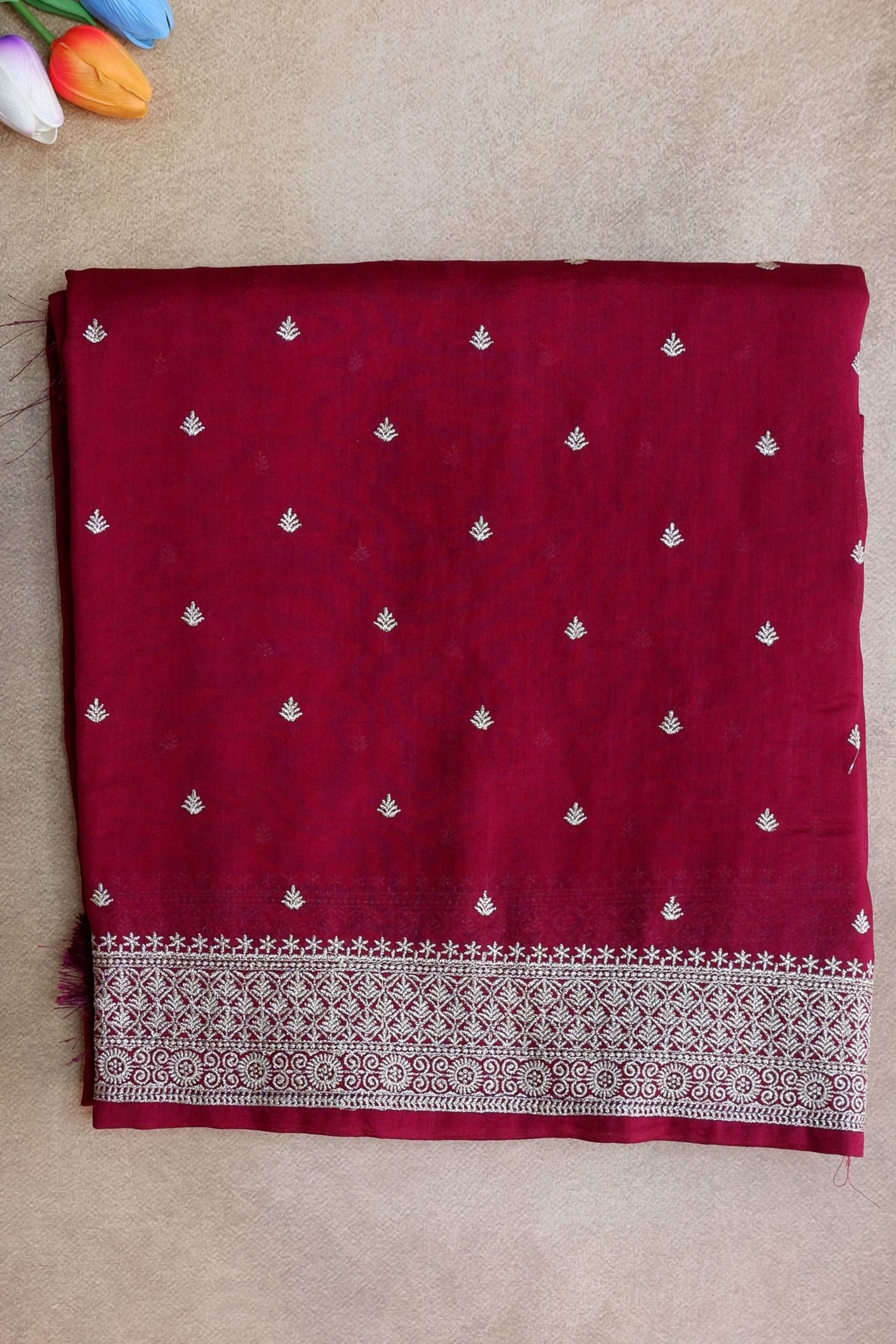 Crepe Silk Saree with Gold Embroidery Work | Shop Online
