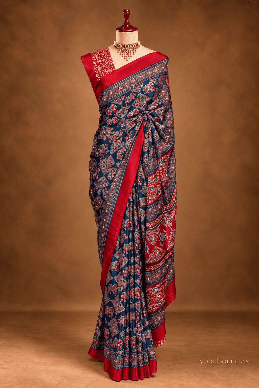 Crepe Ajrakh Print Fabric with Mirror Work | Ethnic Wear Material