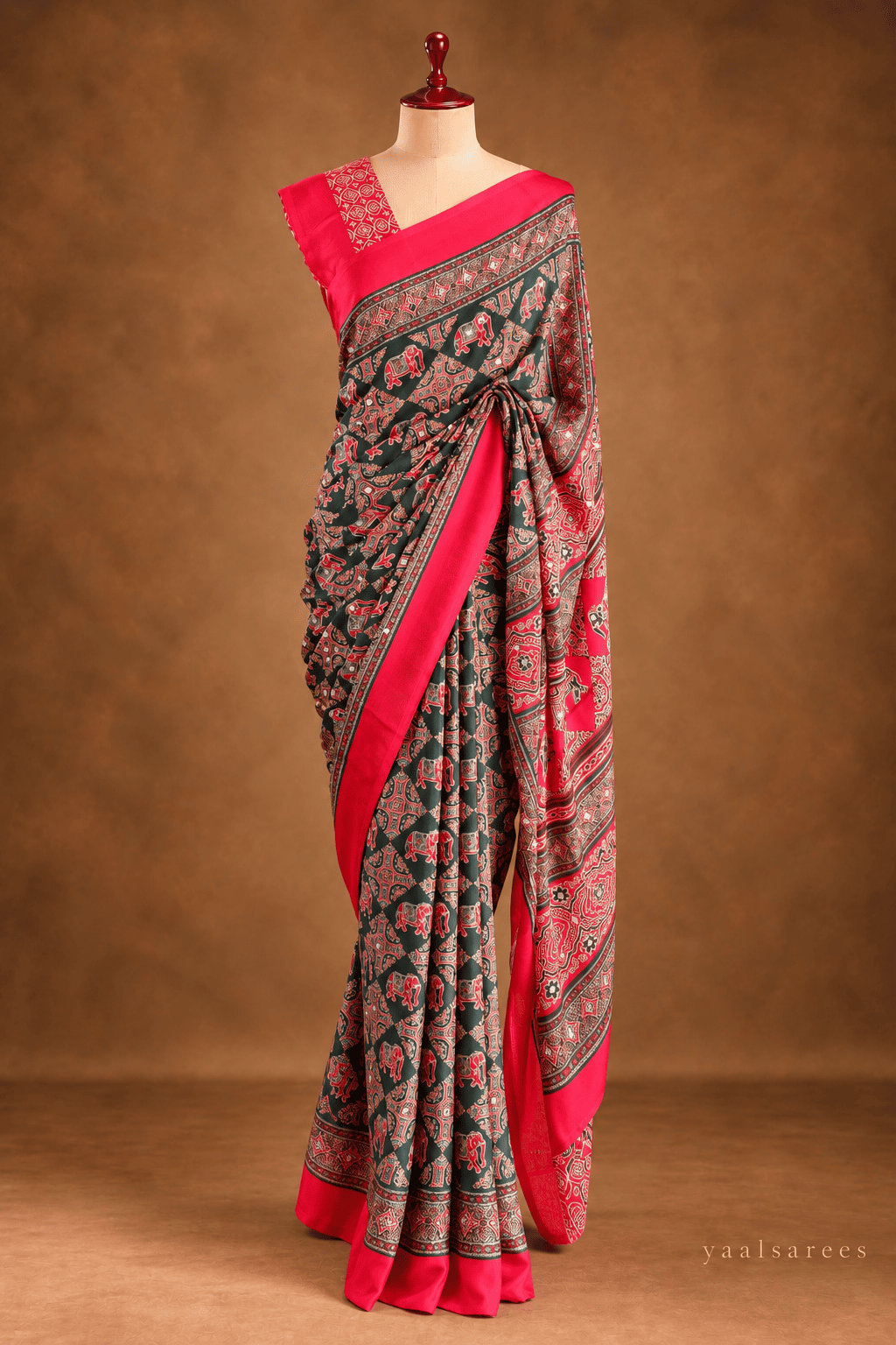 Crepe Ajrakh Print Fabric with Mirror Work | Ethnic Wear Material