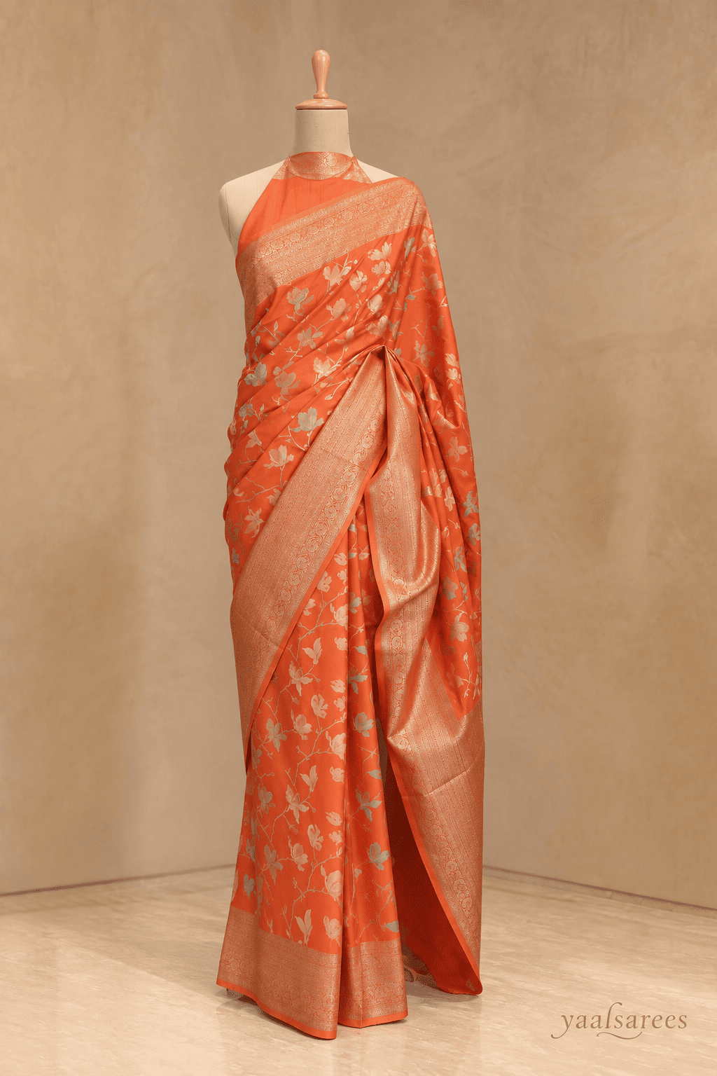 Orange Jaal Silky Tussar Saree | Elegant Festive & Party Wear Saree