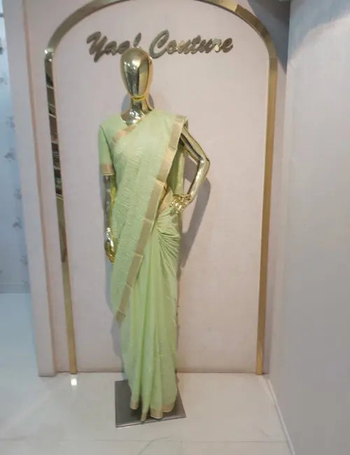 Elegant Green Chiffon Saree with Machine Embroidery