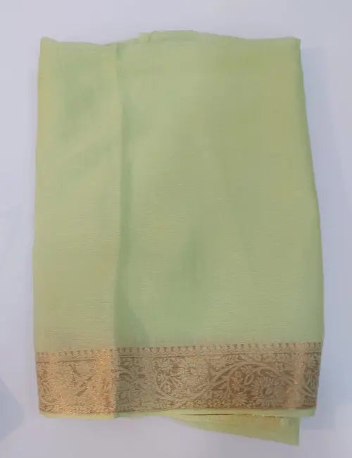 Elegant Green Chiffon Saree with Machine Embroidery