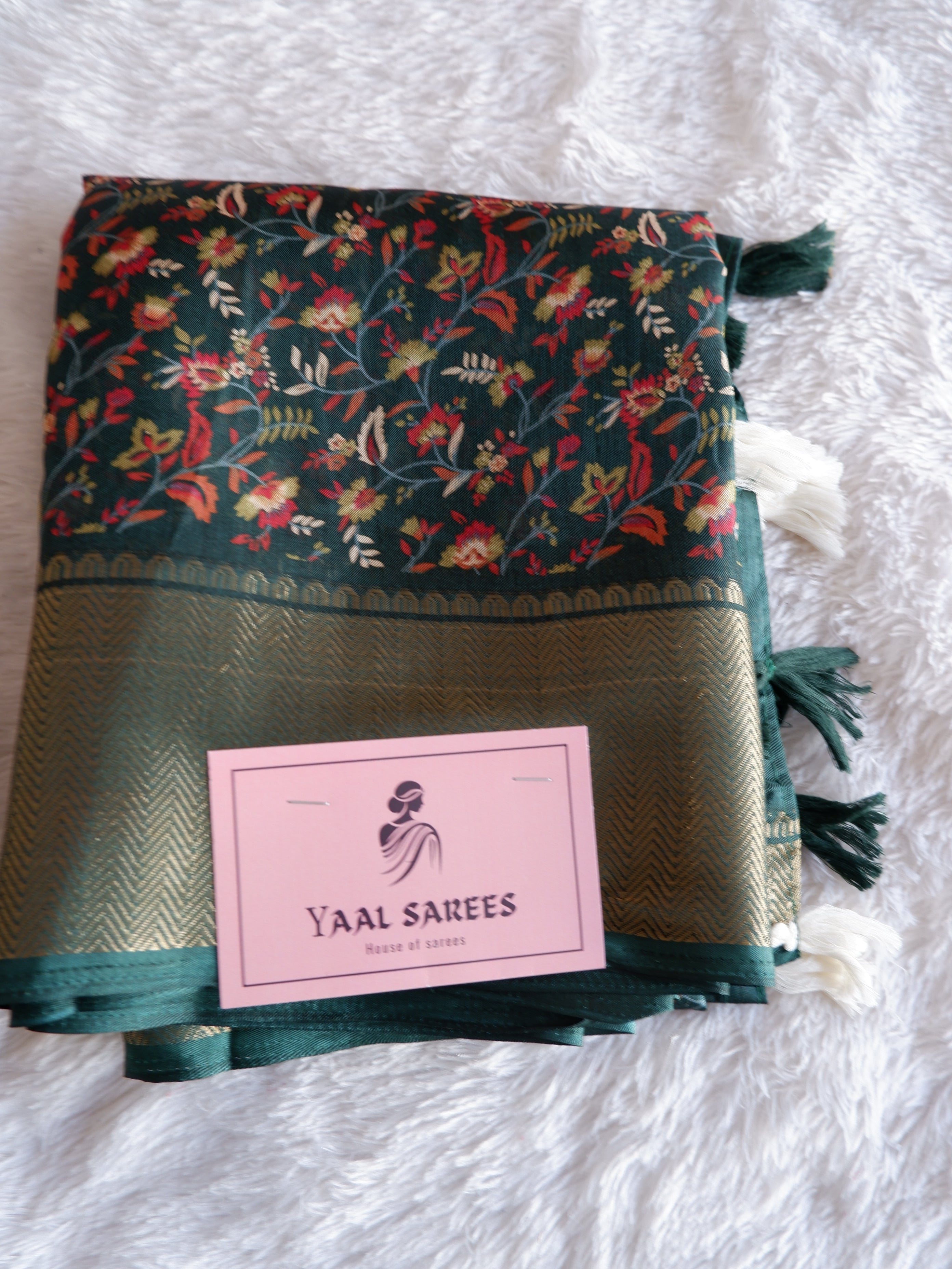 Designer Georgette Saree with Traditional Parsi Print & Zari Border