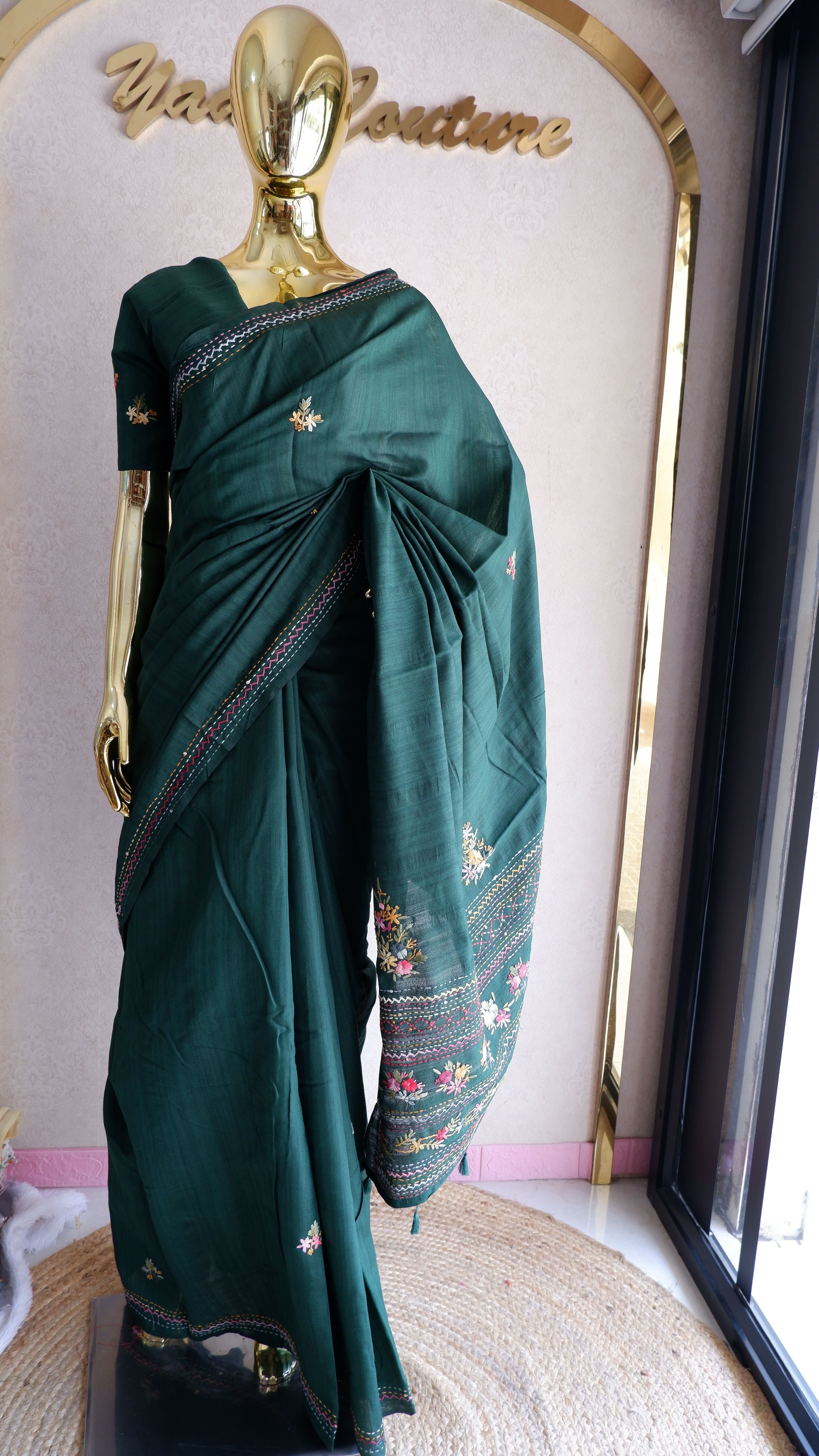 Elegant Hand-Embroidered Cotton Saree for Women