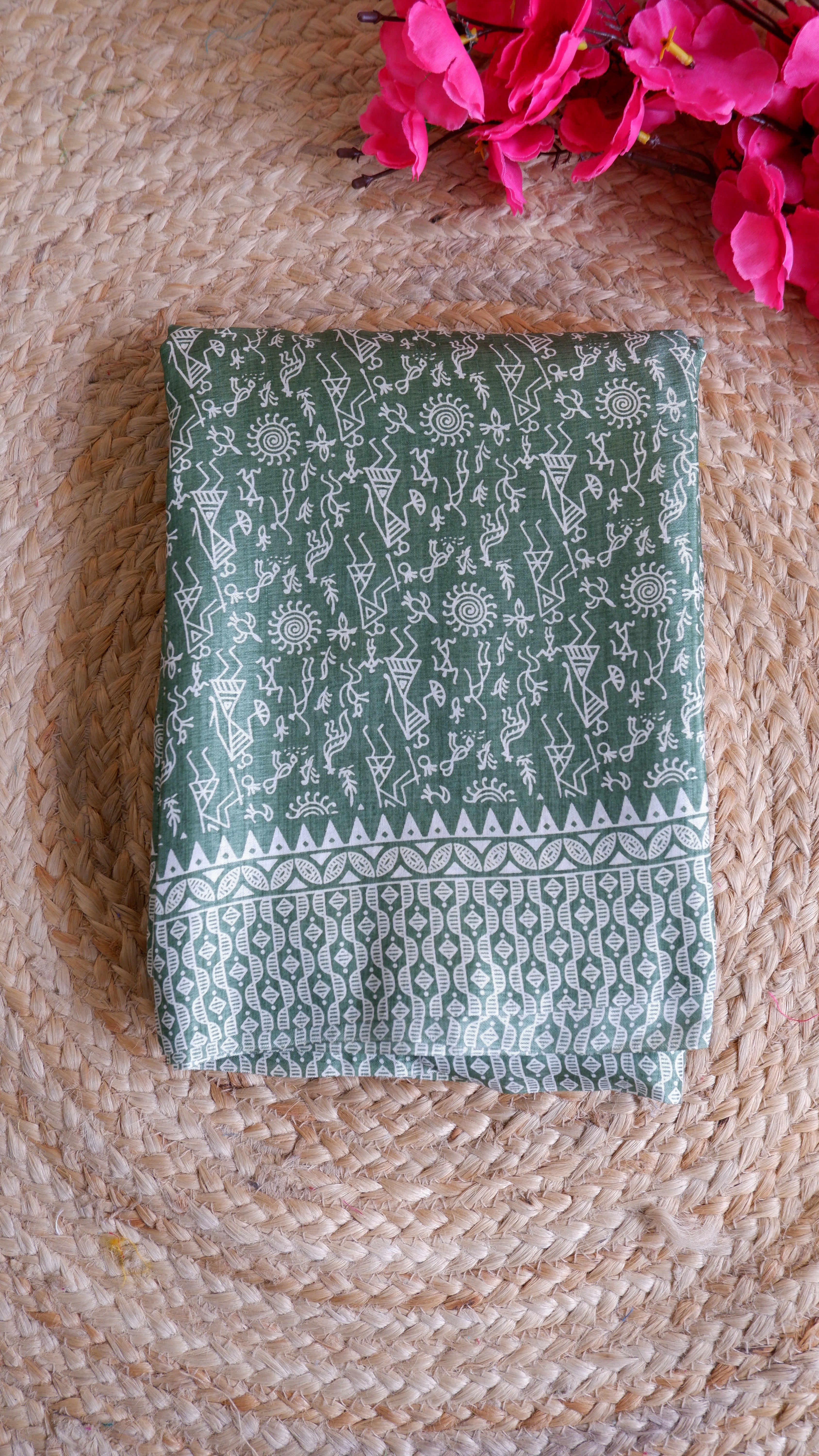 Soft Crepe Silk Saree with Artistic Warli Print Design