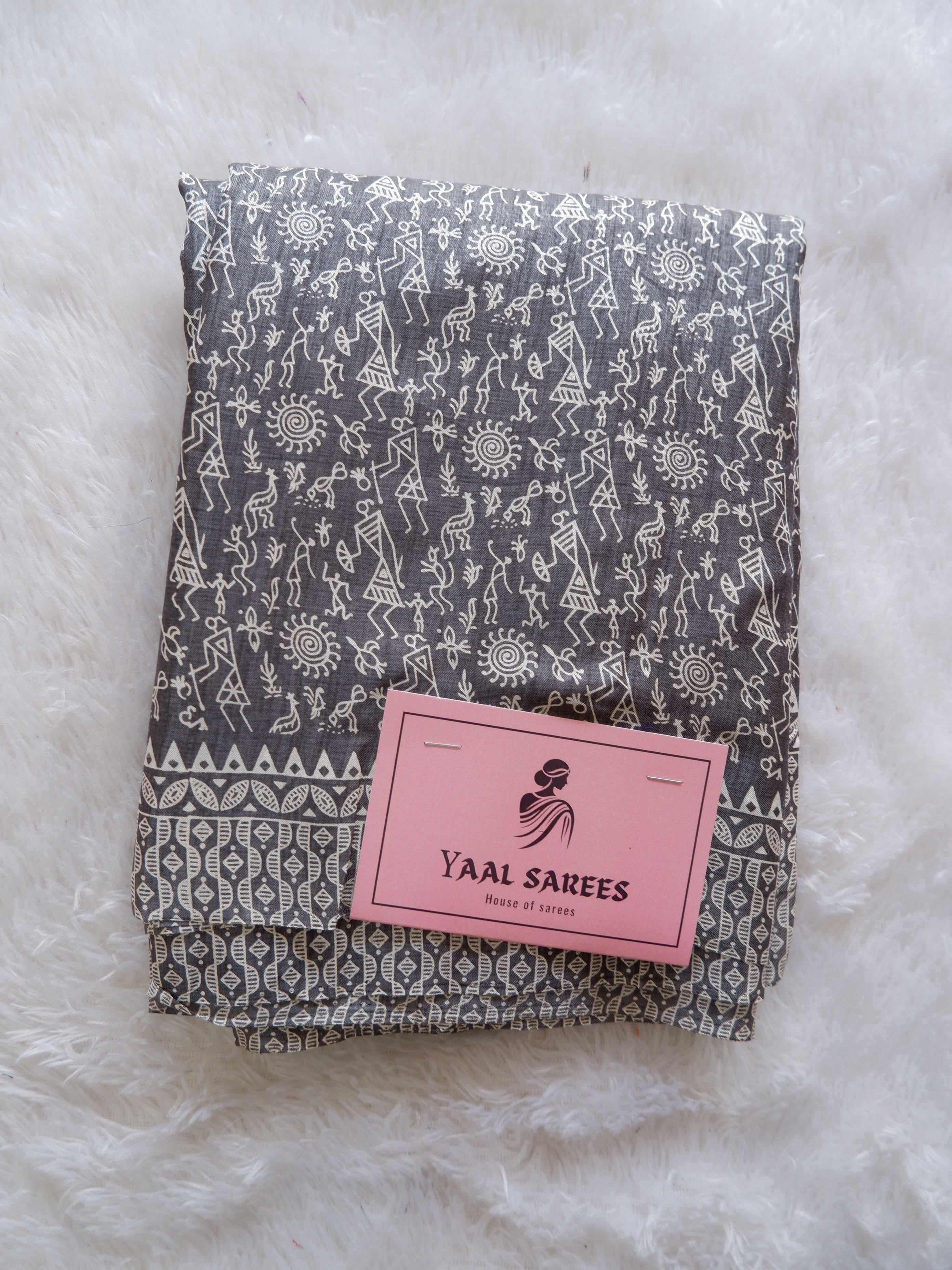 Soft Crepe Silk Saree with Artistic Warli Print Design