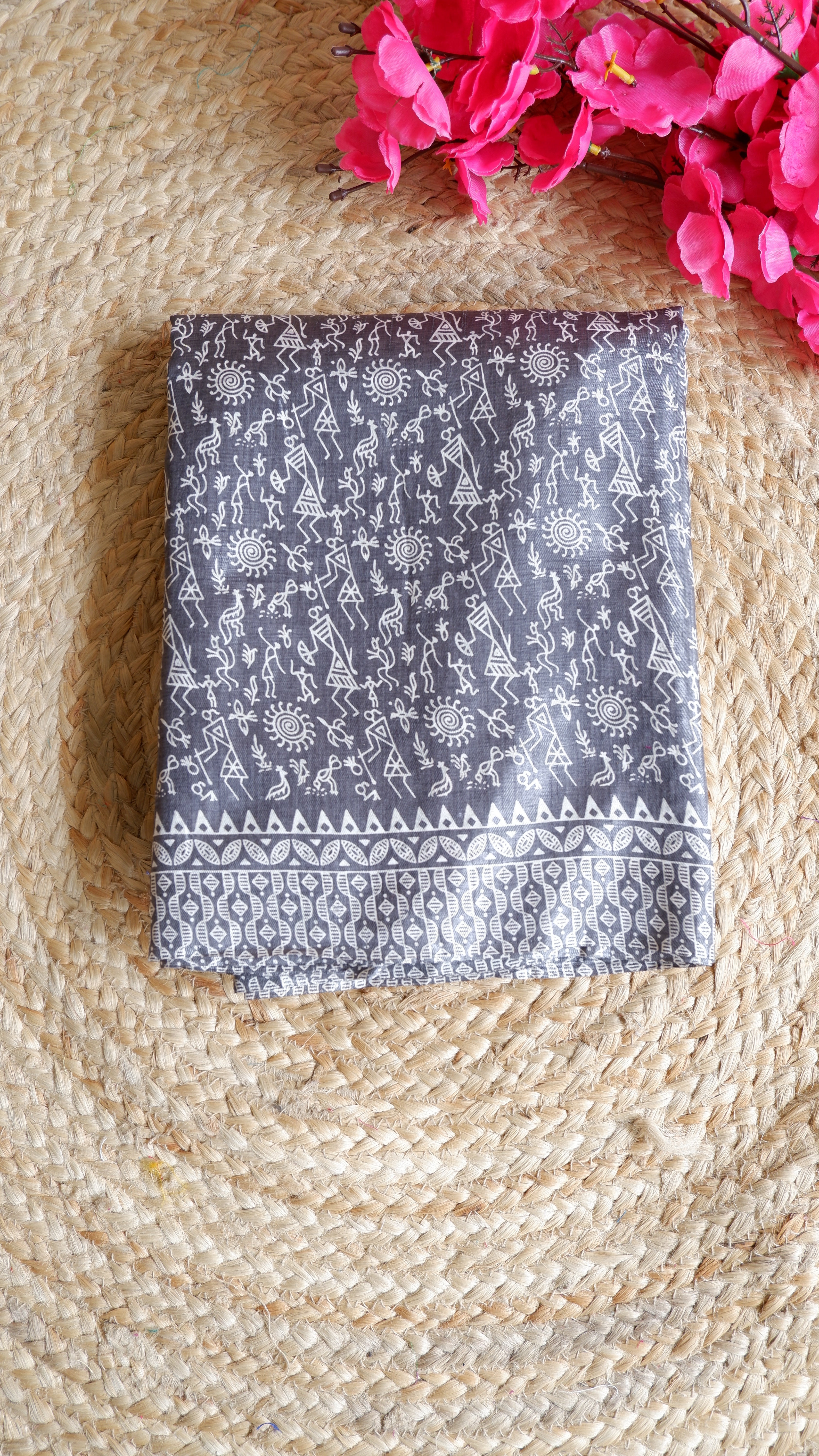 Soft Crepe Silk Saree with Artistic Warli Print Design
