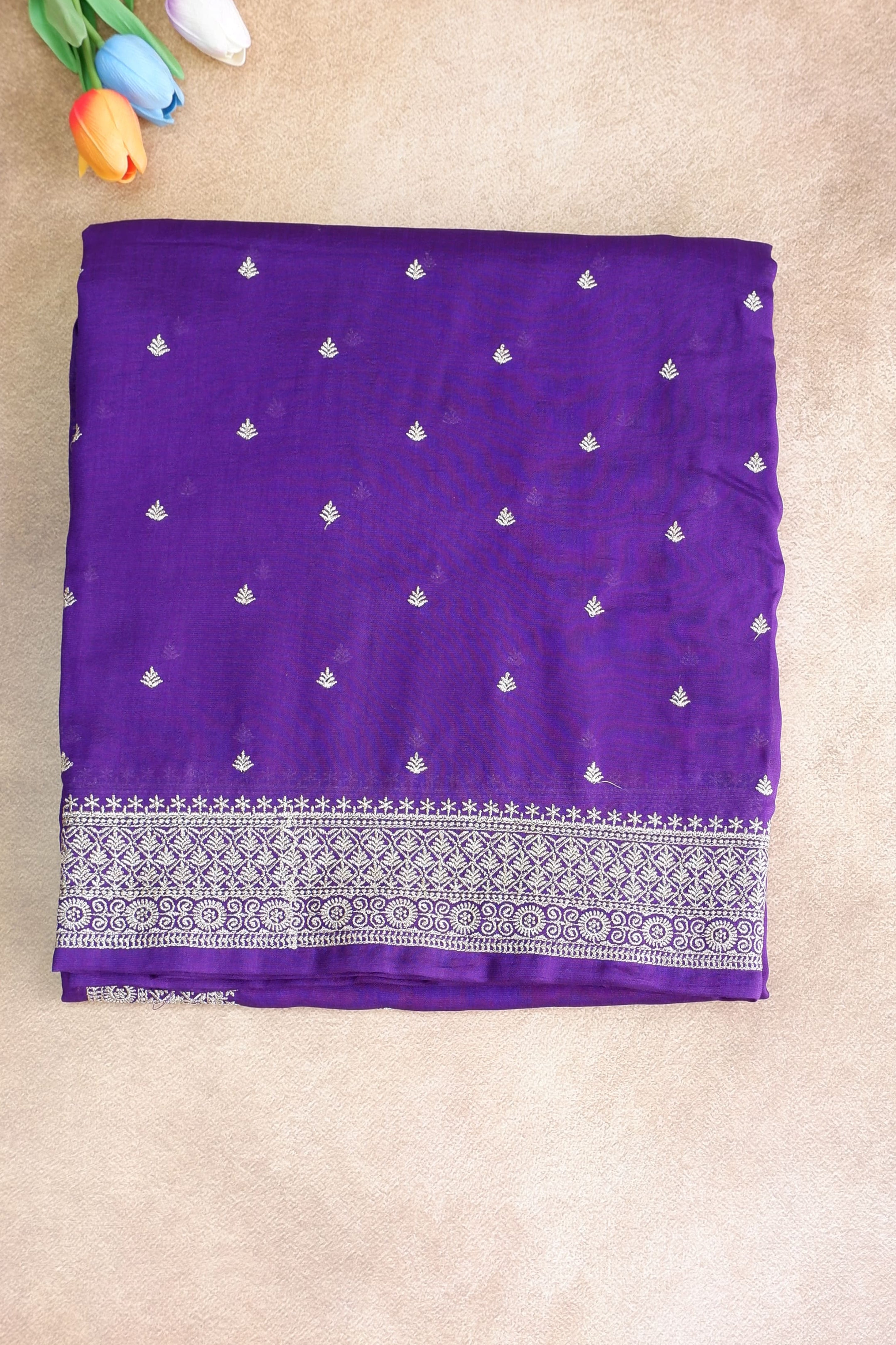 Crepe Silk Saree with Gold Embroidery Work | Shop Online