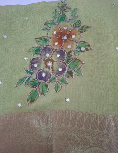 Stunning Green Mirror Work Saree