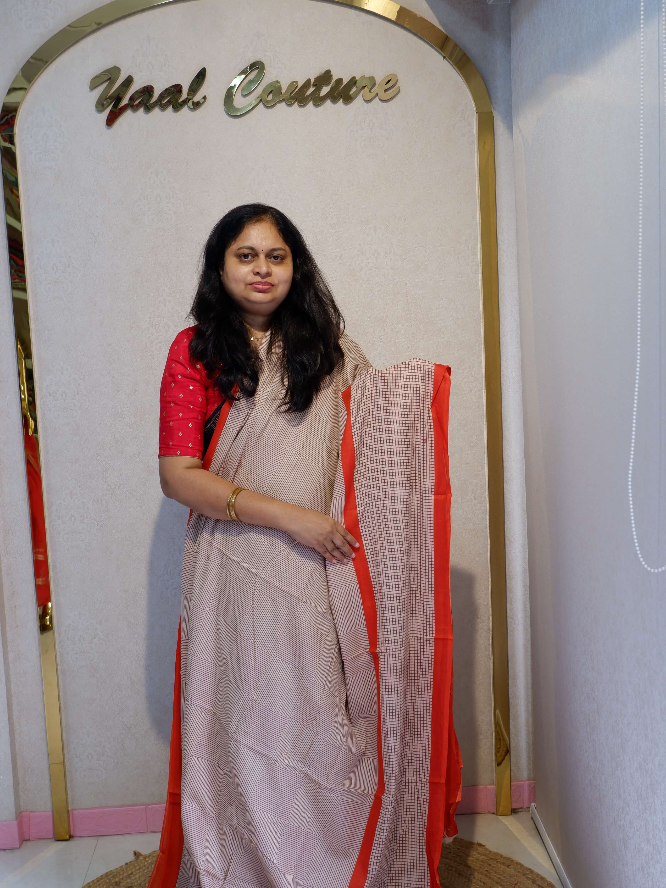 Elegant Cotton Checks Saree for Women | Comfortable Daily & Office Wear