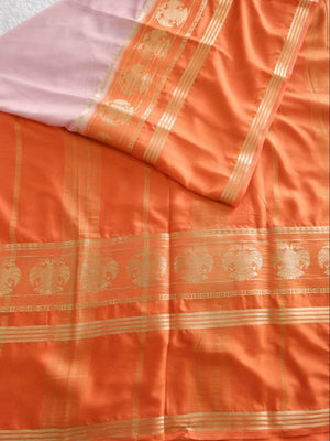 Lightweight Semi Mysore Silk Saree onion pink with Orange Blouse Online